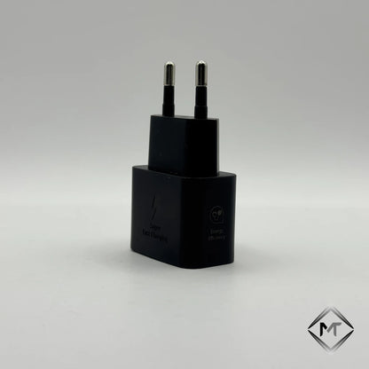Black 25W NFC Super Fast Charging wall charger front view with Energy Efficiency logo