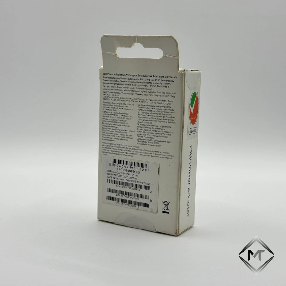 25W NFC Power Adapter EP-T2510 back box specifications and barcode labels