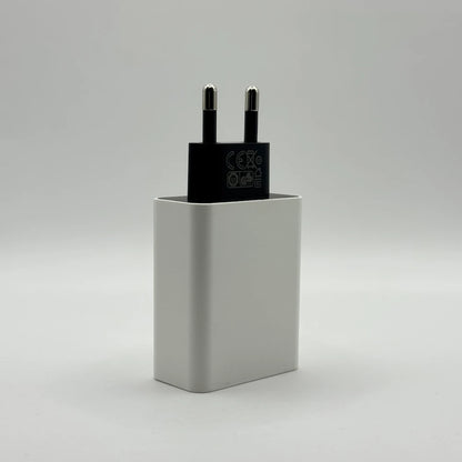 30W fast charger adapter back view showing safety certifications