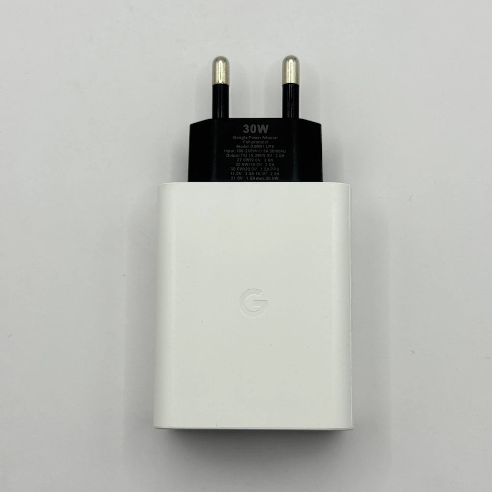 30W Power Adapter full view showing plug technical specifications