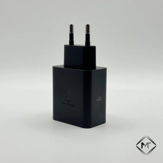Black 45W NFC Super Fast Charging adapter front view showing Low Standby text
