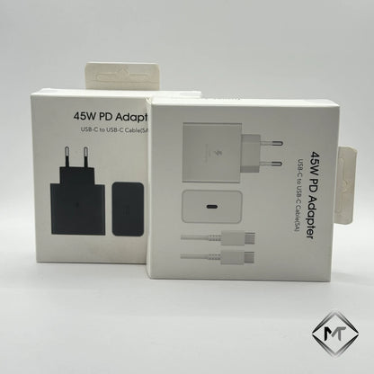 45W PD fast charger packaging boxes showing 5A Type-C cable included