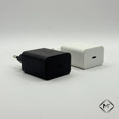 Black and white 45W PD charger top view showing single USB-C port