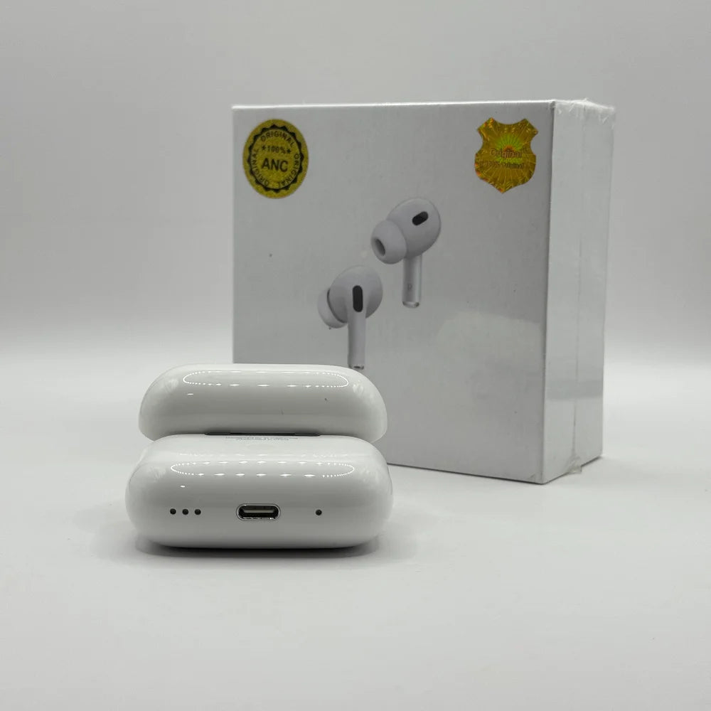 Bottom view of AirPods Pro 2 charging case showing speaker grilles and charging port