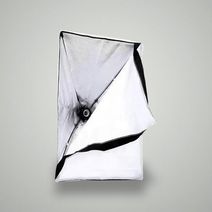 Interior view of BLUK'S 5070 softbox showing silver reflective lining, central umbrella mount, and partially attached front diffuser cloth