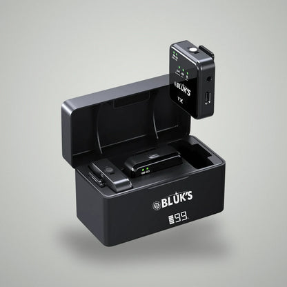 BLUK'S BX-111 transmitter unit being lifted out of digital battery display charging case