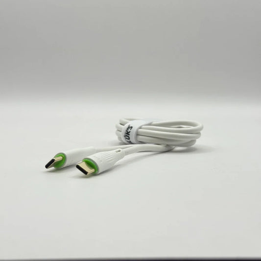 Coiled white BLUK'S BX451 60W Type-C cable with velcro organizer strap on plain background