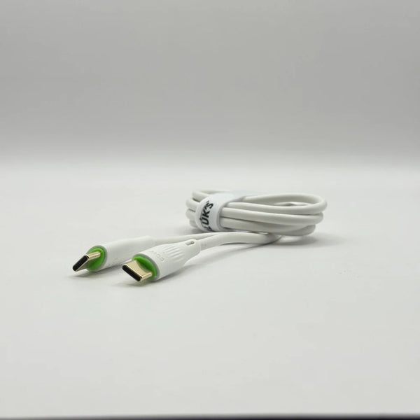 Coiled white BLUK'S BX451 60W Type-C cable with velcro organizer strap on plain background