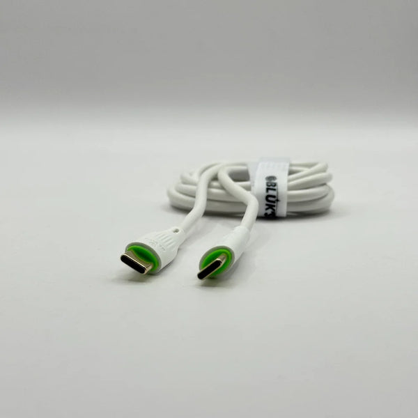 White BLUK'S BX451 Type-C to Type-C cable with gold-plated connectors placed inside white inner tray