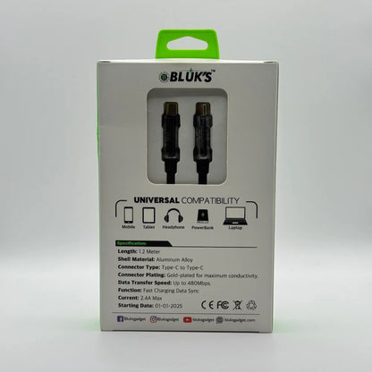 Back view of BLUK'S BX471 cable box displaying technical specifications and device compatibility
