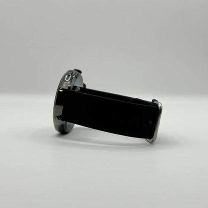 Rear side profile view of Haino Teko RW-10 smartwatch showing silicone strap and standard metal buckle attachment