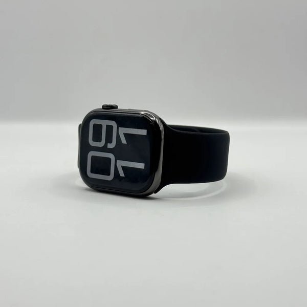 Front prospective view of Laxasfit Watch 10 Max 46mm smartwatch displaying big digital clock screen with black strap