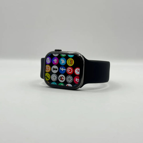 Front view of Laxasfit Watch 10 Max smartwatch displaying bright colorful app menu screen