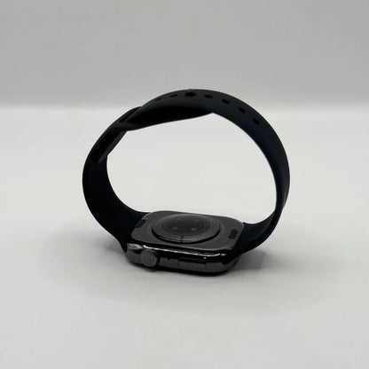 Rear view of Laxasfit Watch 10 Max smartwatch showing back health sensors, charging contacts, and silicone strap loop