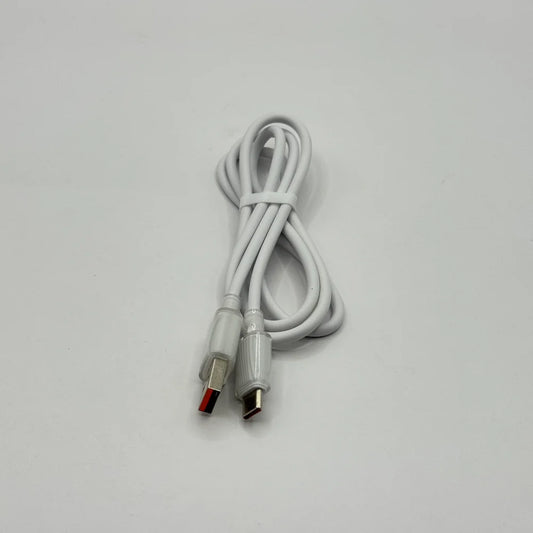 Top down perspective of white LITO LI-02 Type-C fast data cable with connectors facing front