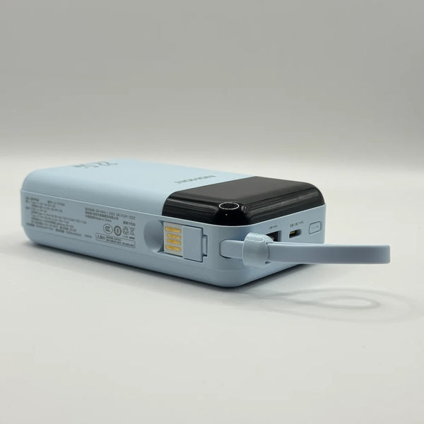 Top ports perspective of NOHON LS-DY259 power bank showing USB Type-C port, USB-A port, and lanyard loop