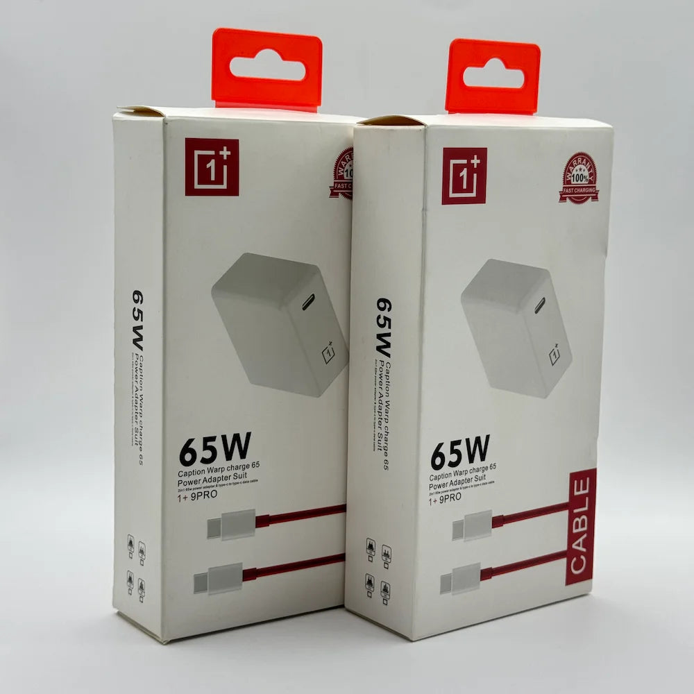OnePlus 1+ 65W Warp Charge Power Adapter Suit packaging boxes with red hooks