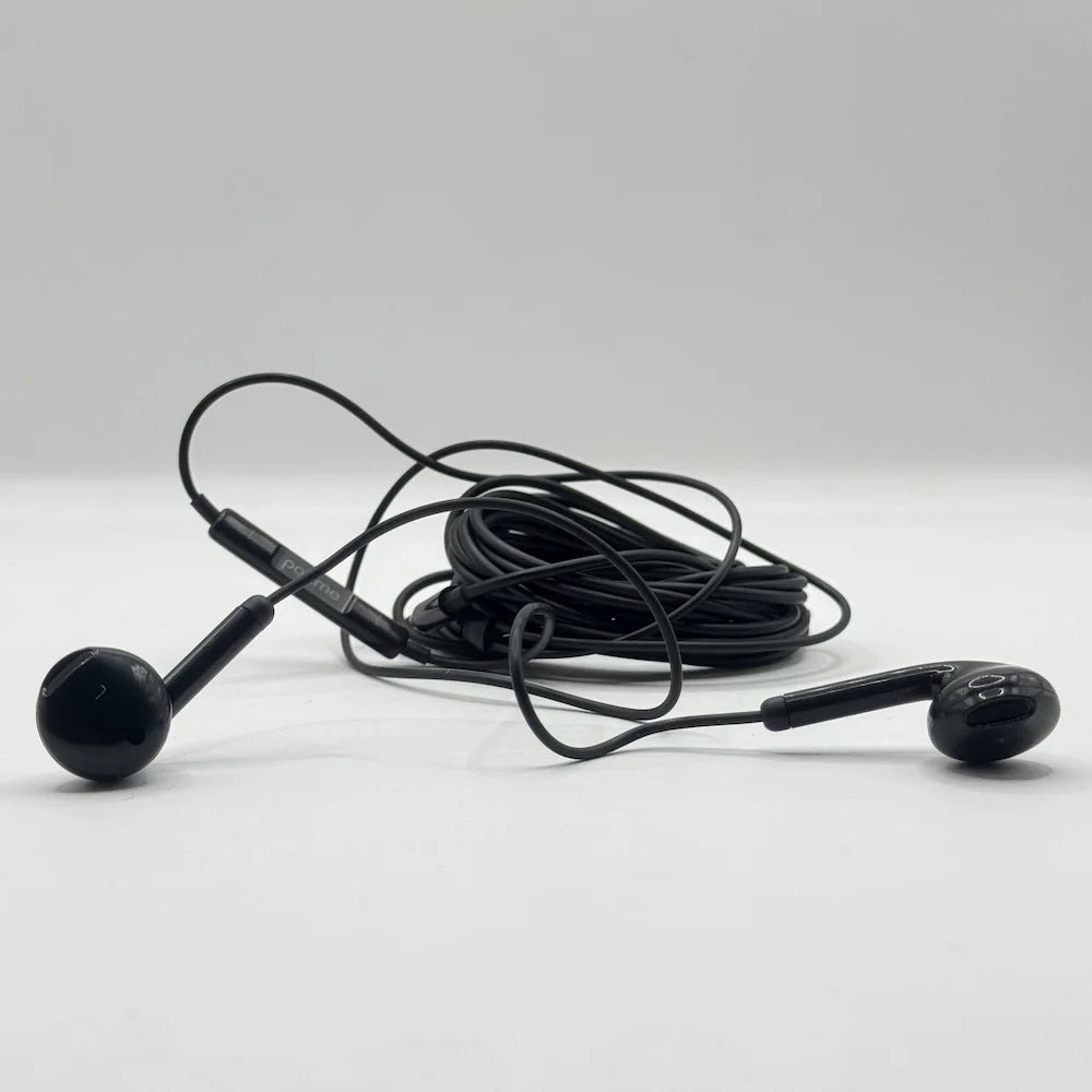 Pottme black in ear wired earphones with coiled extra long 3 meter audio cable