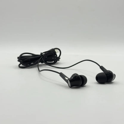 Ronin R-29 Stellar black Type-C in-ear earbuds positioned with coiled connection wire