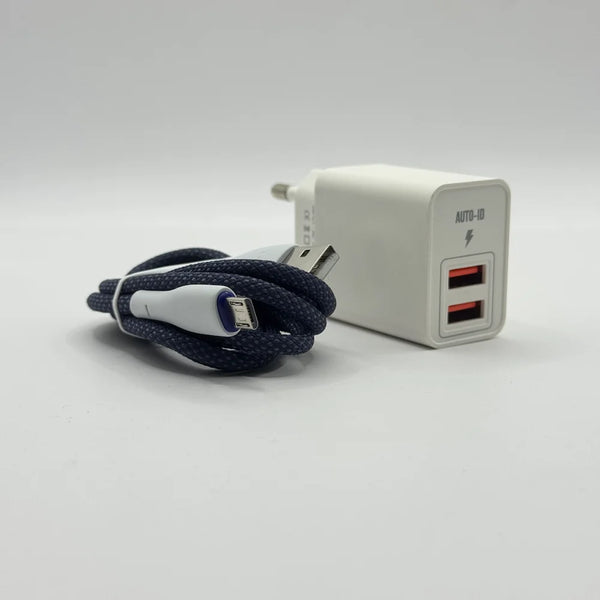 Close up view of Ronin R-615 Encore Auto ID dual USB charging ports with micro USB cable connector