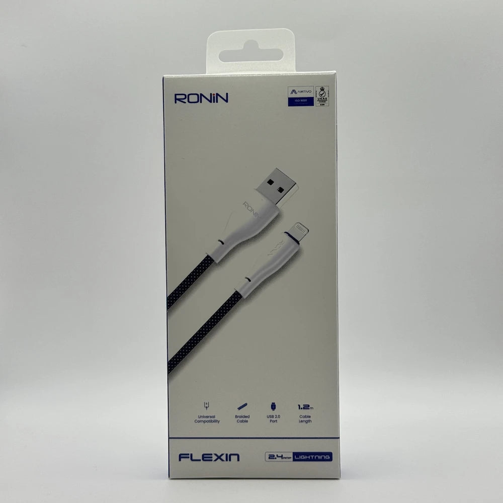 Ronin R-2025 Flexin 2.4A braided Lightning cable front packaging box