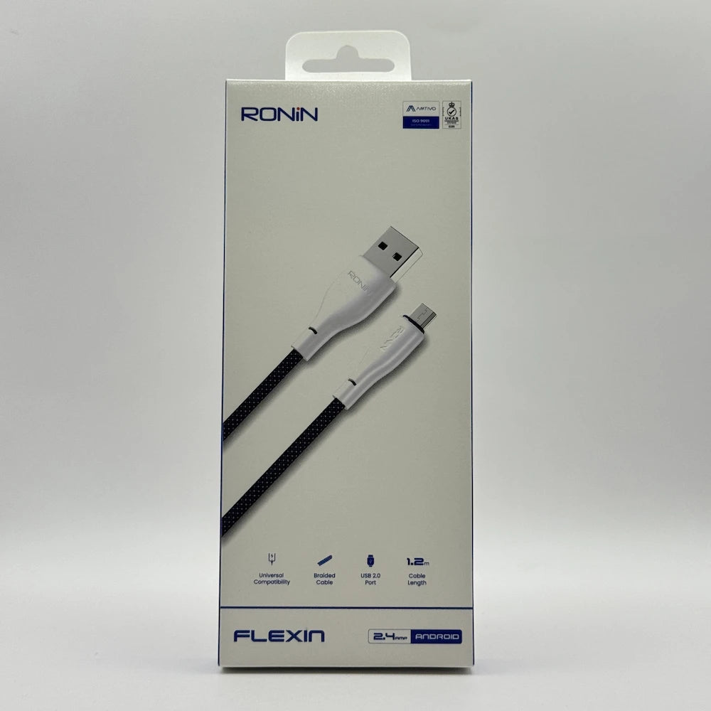 Ronin R-2025 Flexin 2.4A braided micro USB cable front packaging box