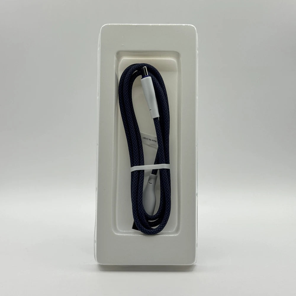 Dark blue braided Ronin R-2025 Type-C cable inside plastic tray packaging