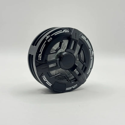 Direct front view of black S38 phone radiator showing futuristic turbine fan grille design and ice machine branding
