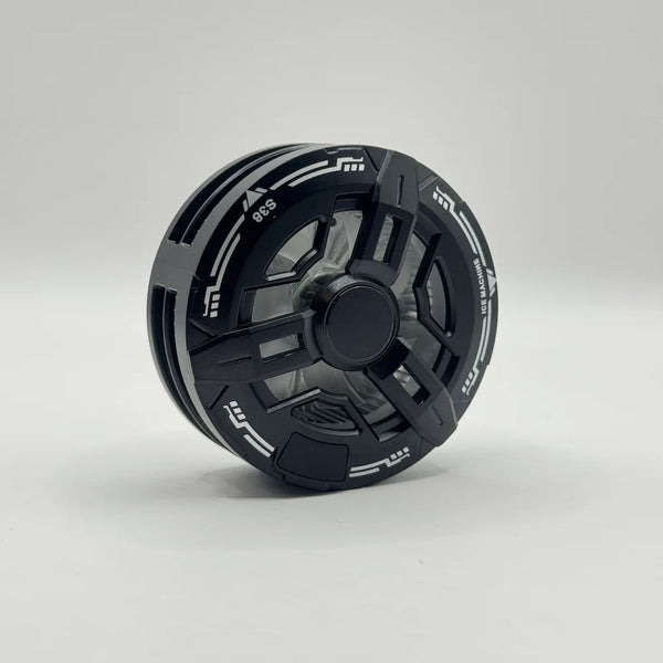Direct front view of black S38 phone radiator showing futuristic turbine fan grille design and ice machine branding