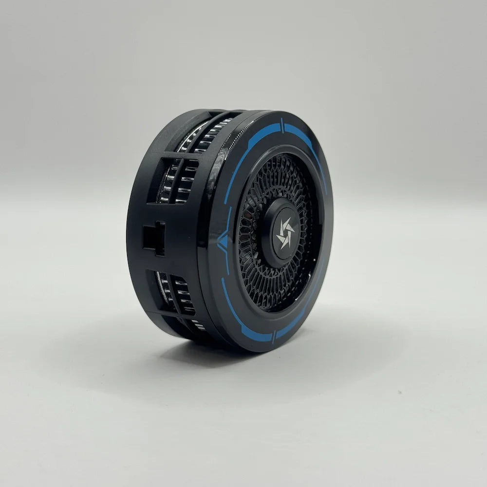 Front view of SL-83 phone cooler displaying circular fan grille and blue accent rings