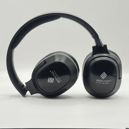SOVO Crazy Bass SHP-550 headphones laid flat showing 90 degree swivel earcups and brand logo