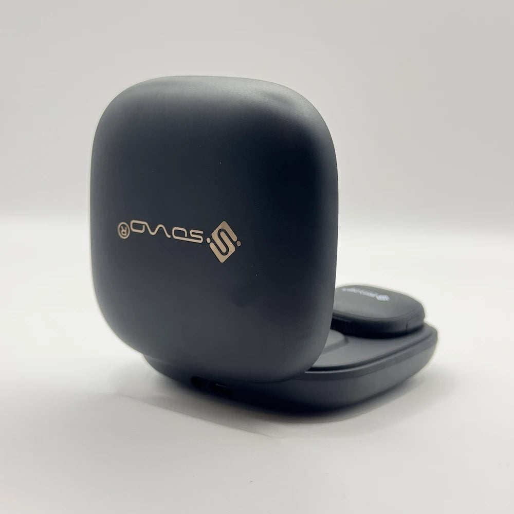 Standing side view of SOVO OMIX series black matte charging case