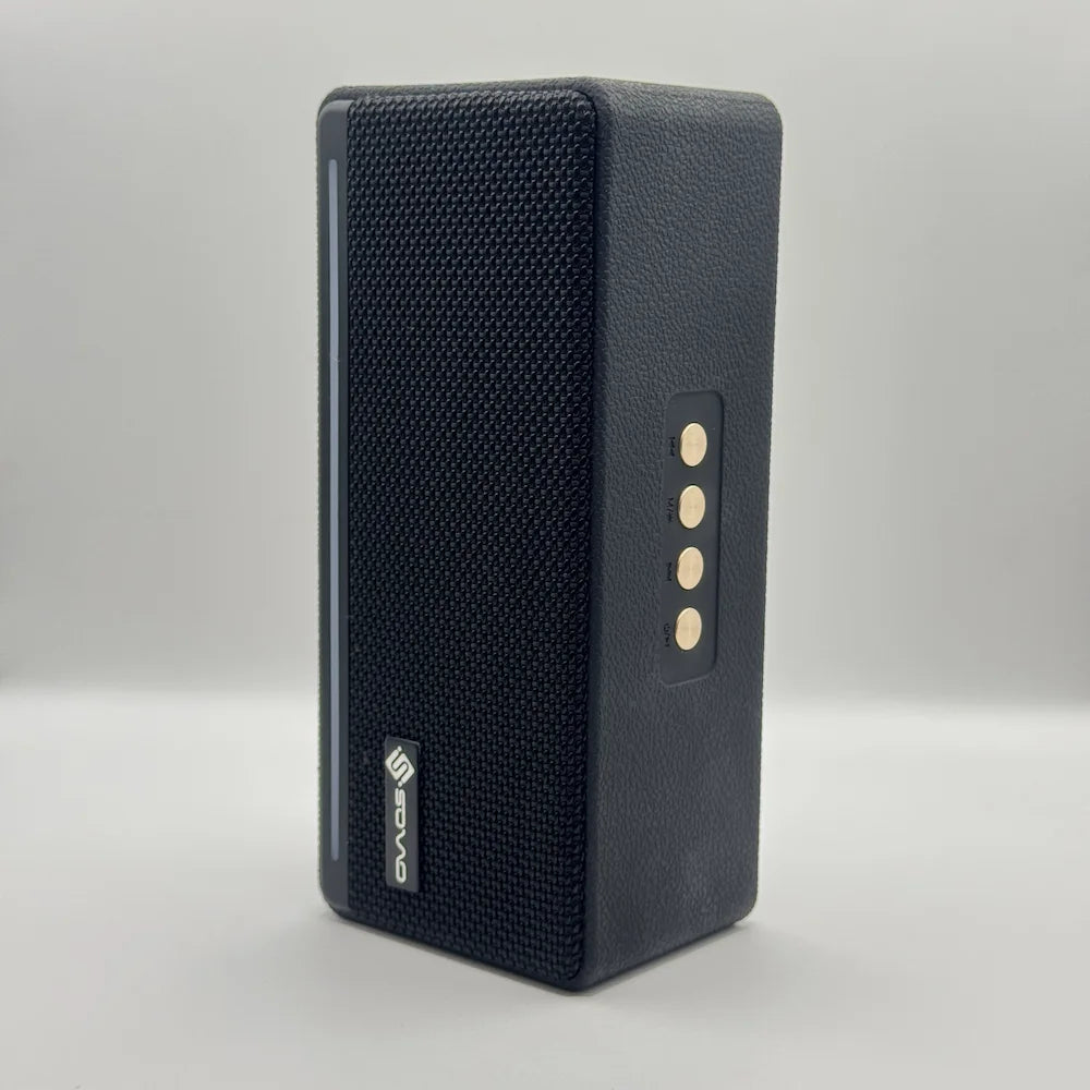 SOVO SBS-509 speaker front grille with ambient light bar and gold control buttons
