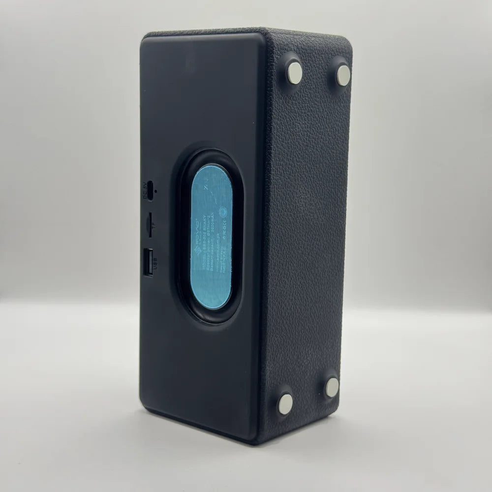 Rear view of SOVO SBS-509 Bluetooth speaker showing bass radiator and rubber feet