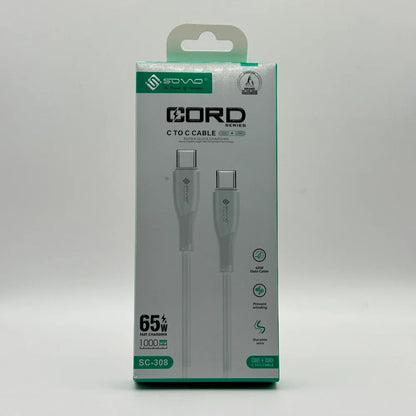 Front packaging box view of SOVO Cord Series SC-308 Type-C to Type-C 65W fast charging cable