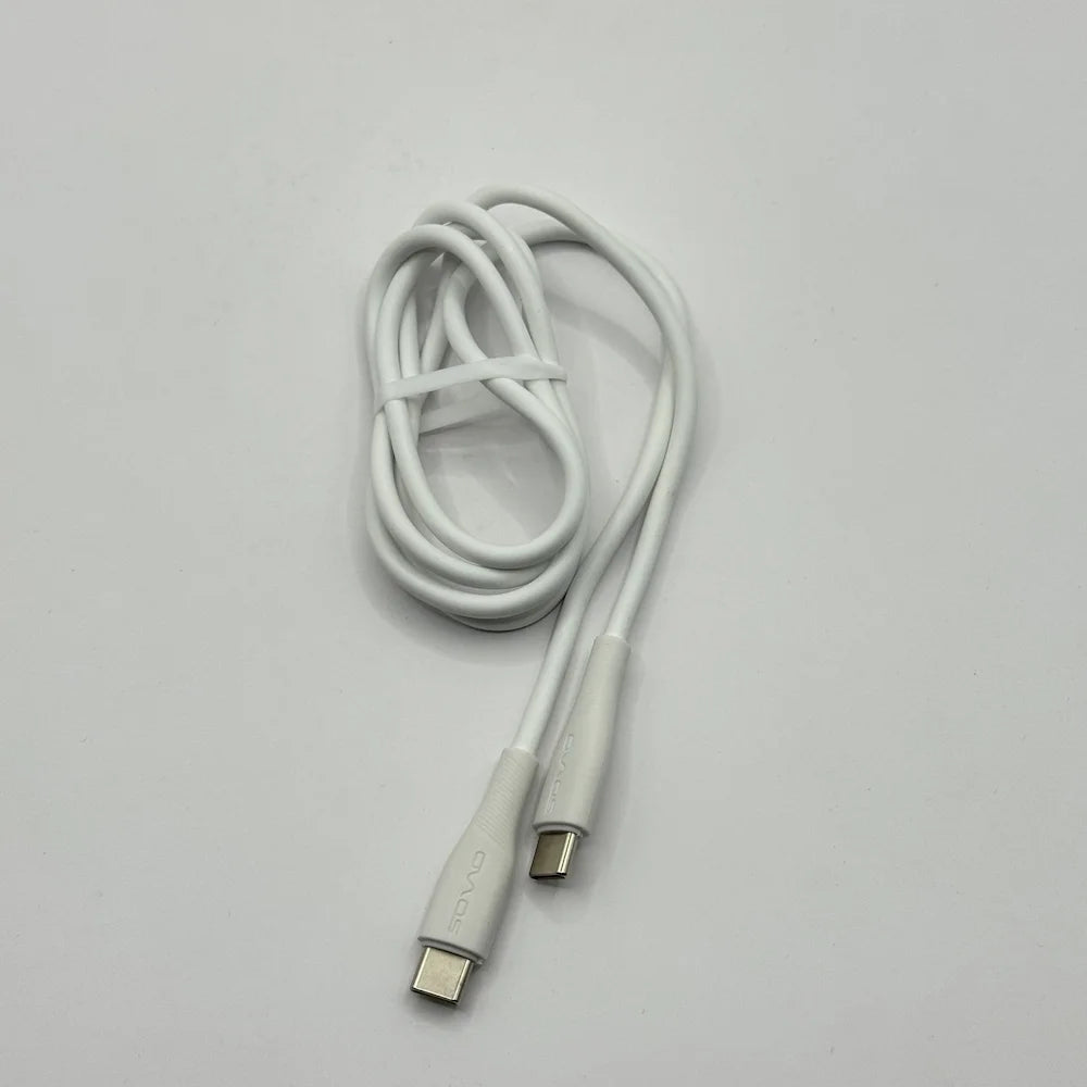Top down coiled view of SOVO SC-308 white 1 meter Type-C fast charging data cable
