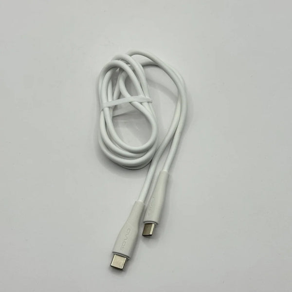 Top down coiled view of SOVO SC-308 white 1 meter Type-C fast charging data cable