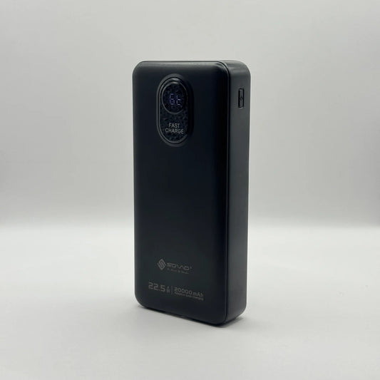 Front perspective view of SOVO RANGE SPB-620 20000mAh fast charging power bank on white background