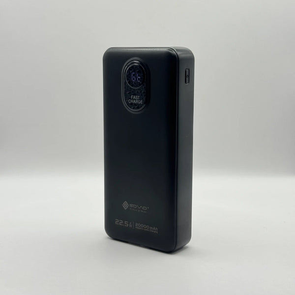 Front perspective view of SOVO RANGE SPB-620 20000mAh fast charging power bank on white background