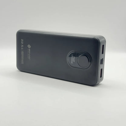 Angled side view of SOVO SPB-620 20000mAh power bank highlighting top ports and sleek body design