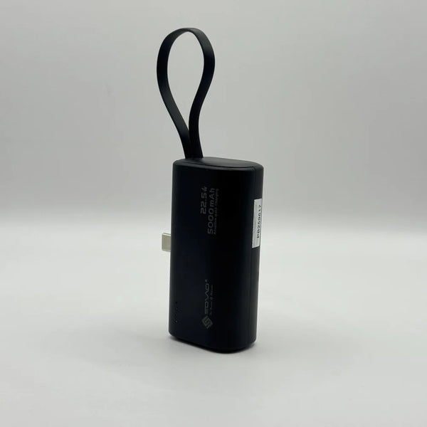 Side profile of SOVO SPB-698 5000mAh fast charging mini power bank standing on white background