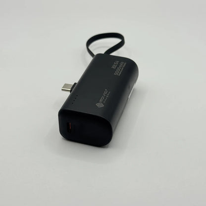 Top perspective of SOVO SPB-698 mini power bank highlighting Type-C port and 4 LED battery indicator dots