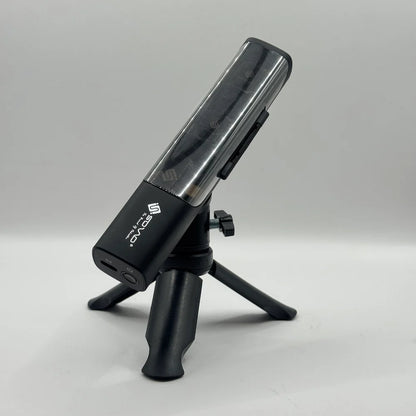 Closed transparent cover of SOVO SPEAK PRO microphone dock mounted on tripod