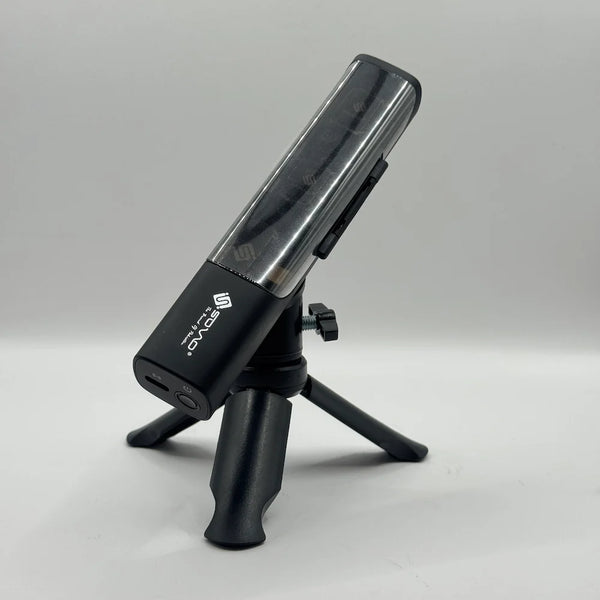 Closed transparent cover of SOVO SPEAK PRO microphone dock mounted on tripod