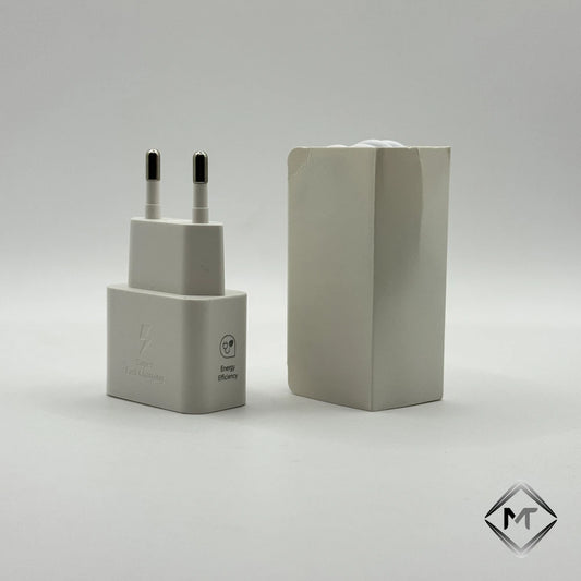 White 25W PD Super Fast Charger next to packaged Type-C cable