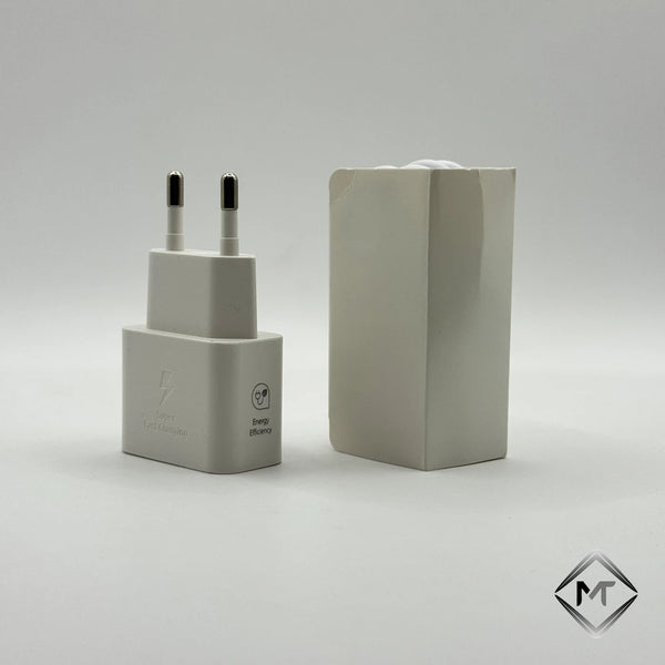 White 25W PD Super Fast Charger next to packaged Type-C cable