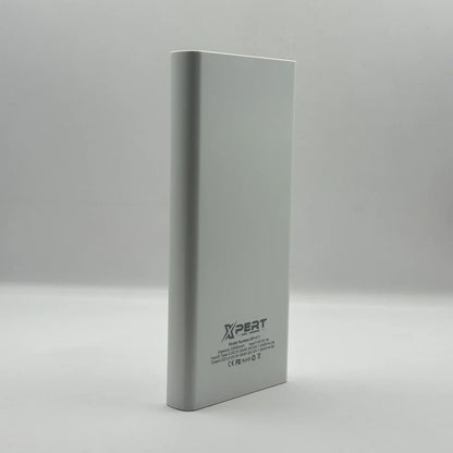 Back view of XPERT XP-411 power bank showing printed technical specifications and model details